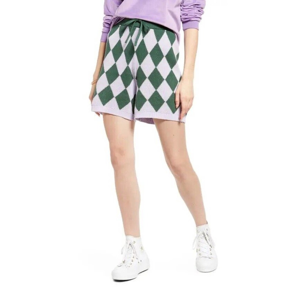 BP Be Proud NWT Gender Inclusive Argyle Knit Shorts Green Purple Diamond Sz M